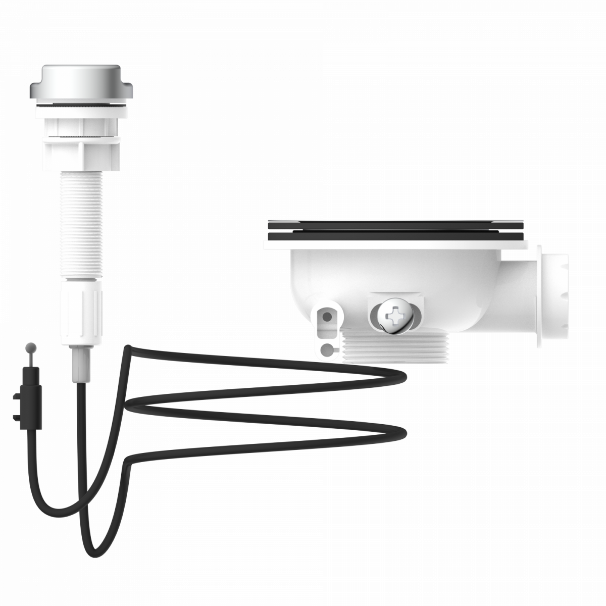 KS Korbventil mit Bowdenzug,1 1/2\" AG, Edelstahl Ventilkelch und Sieb Ø114 mm, mit Überlaufanschluss"