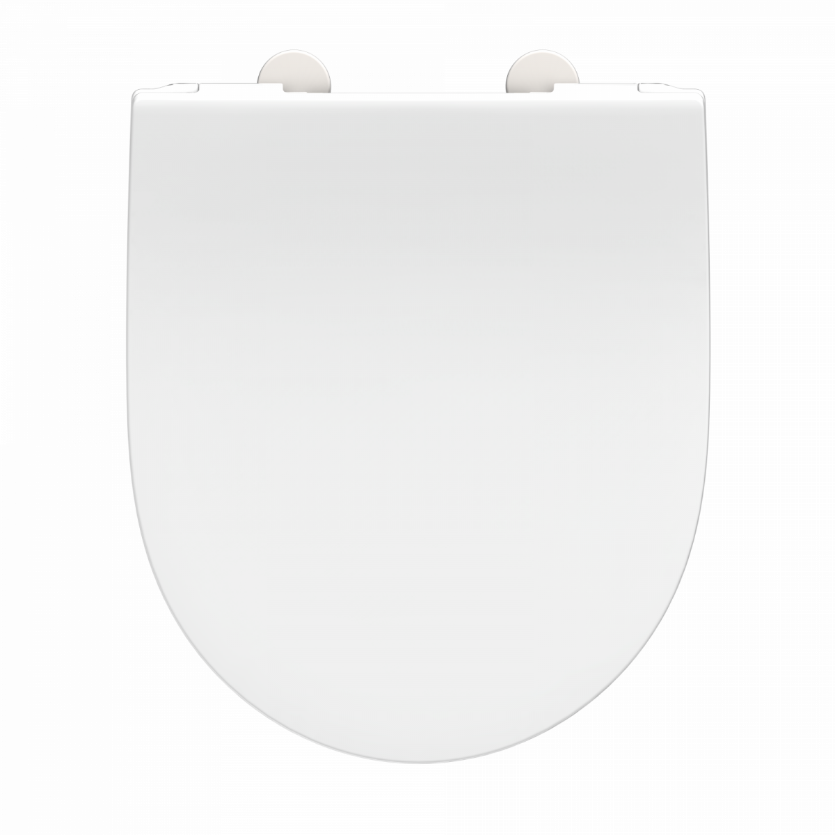 Weißer WC-Sitz mit abgerundetem Deckel in geschlossener Ansicht.