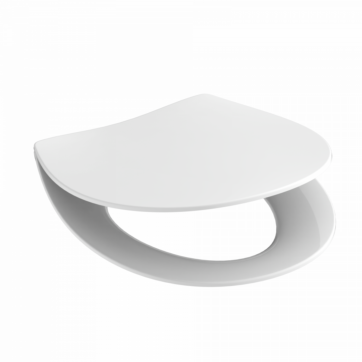 Weißer WC-Sitz mit geschlossener Deckel- und Brillenform auf schwarzem Hintergrund.