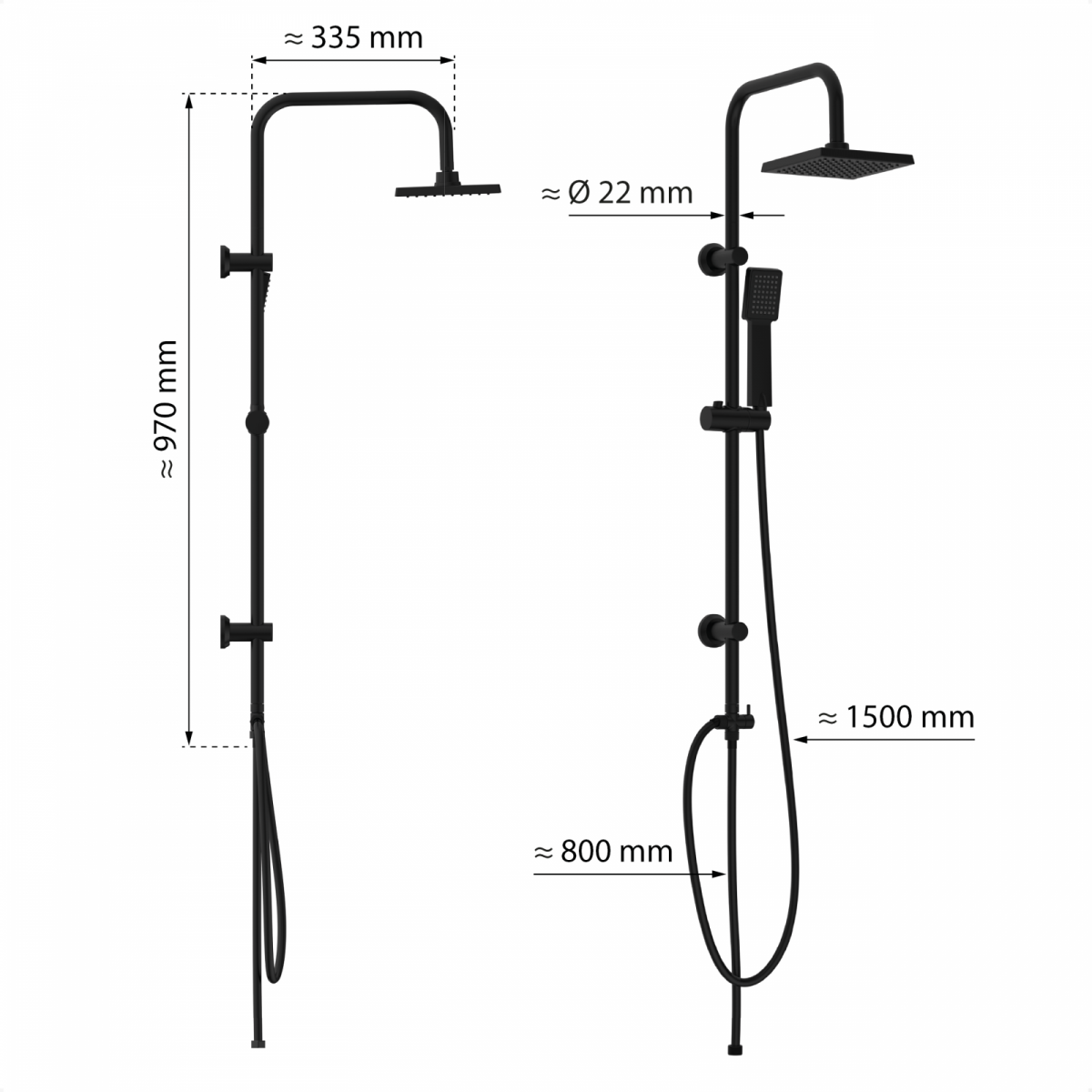 Überkopf-Brauseset EASY ENERGY, Regendusche, großer Duschkopf, Schwarz