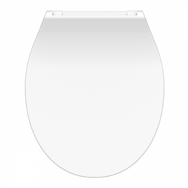 Weißer ovaler WC-Sitz mit glatter geschlossener Deckelansicht.