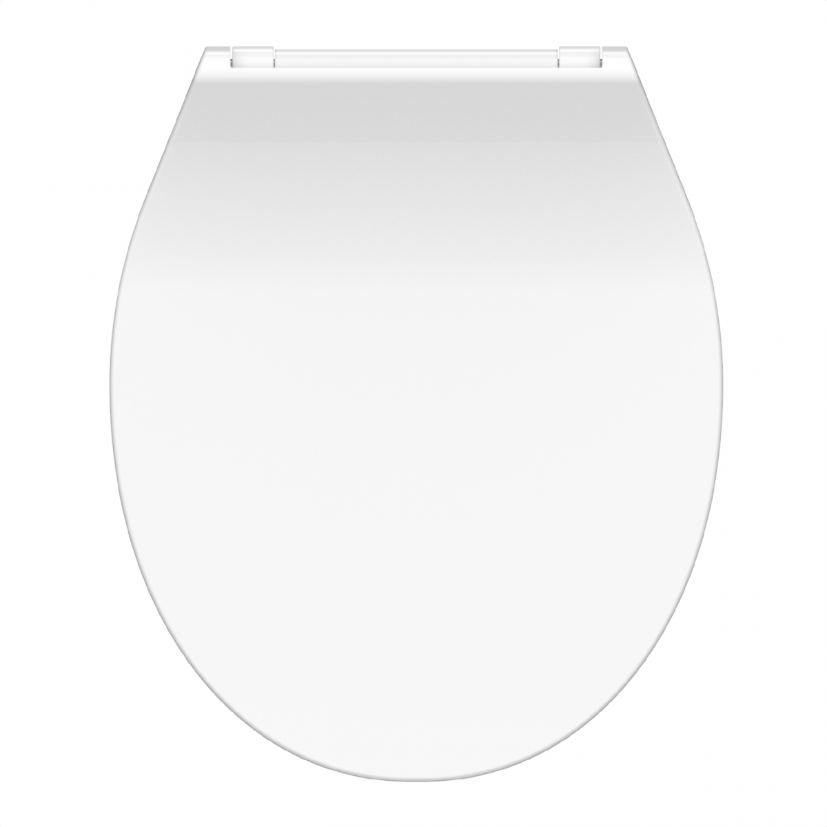 Weißer ovaler WC-Sitz mit glatter geschlossener Deckelansicht.