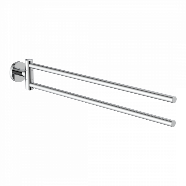Zweifacher schwenkbarer Handtuchhalter aus verchromtem Metall mit Wandhalterung.