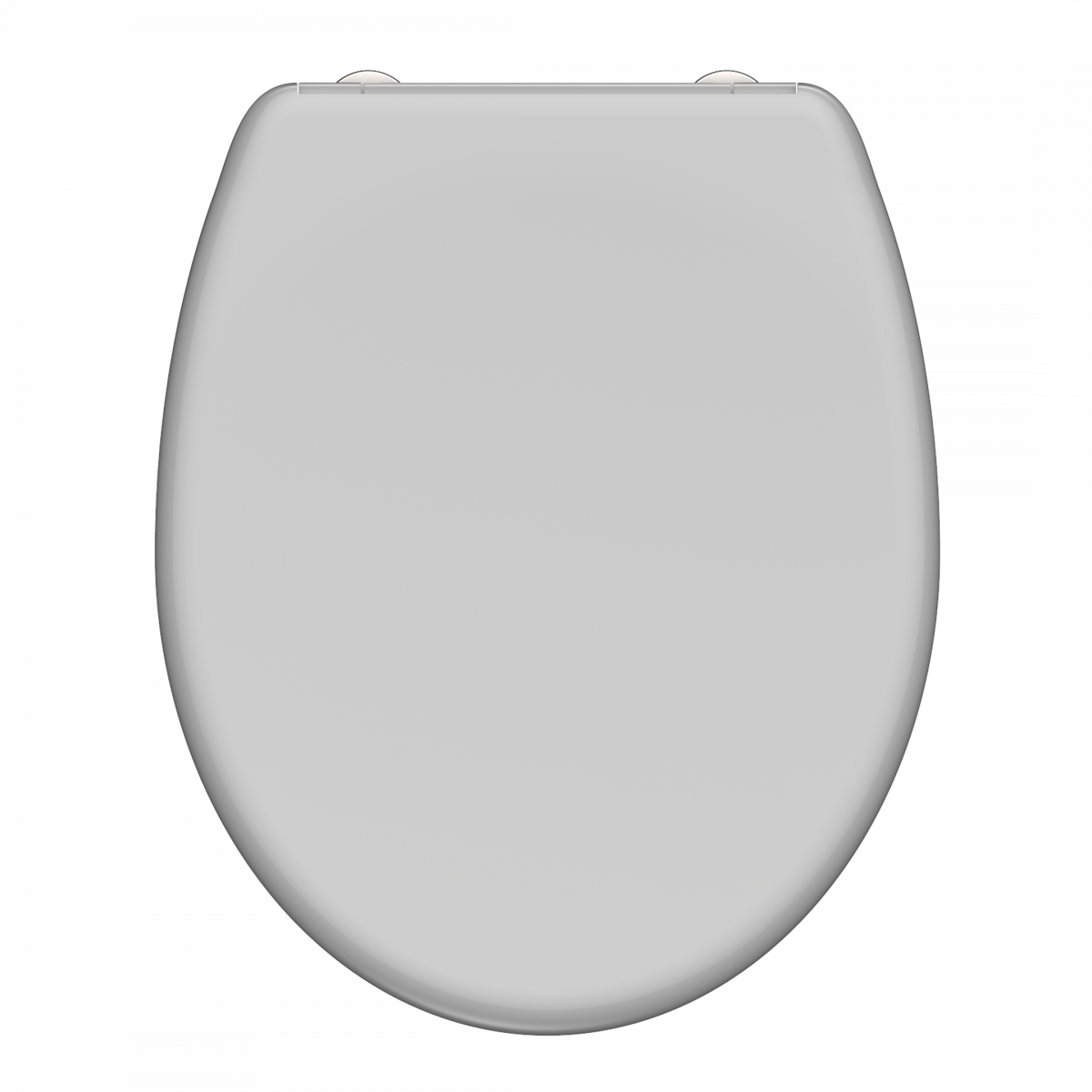 Geschlossener grauer WC-Sitz mit ovaler Form auf weißem Hintergrund.
