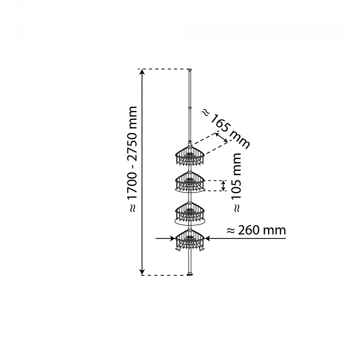 Teleskop-Dusch-Eckregal, Edelstahl, Chrom | EISL