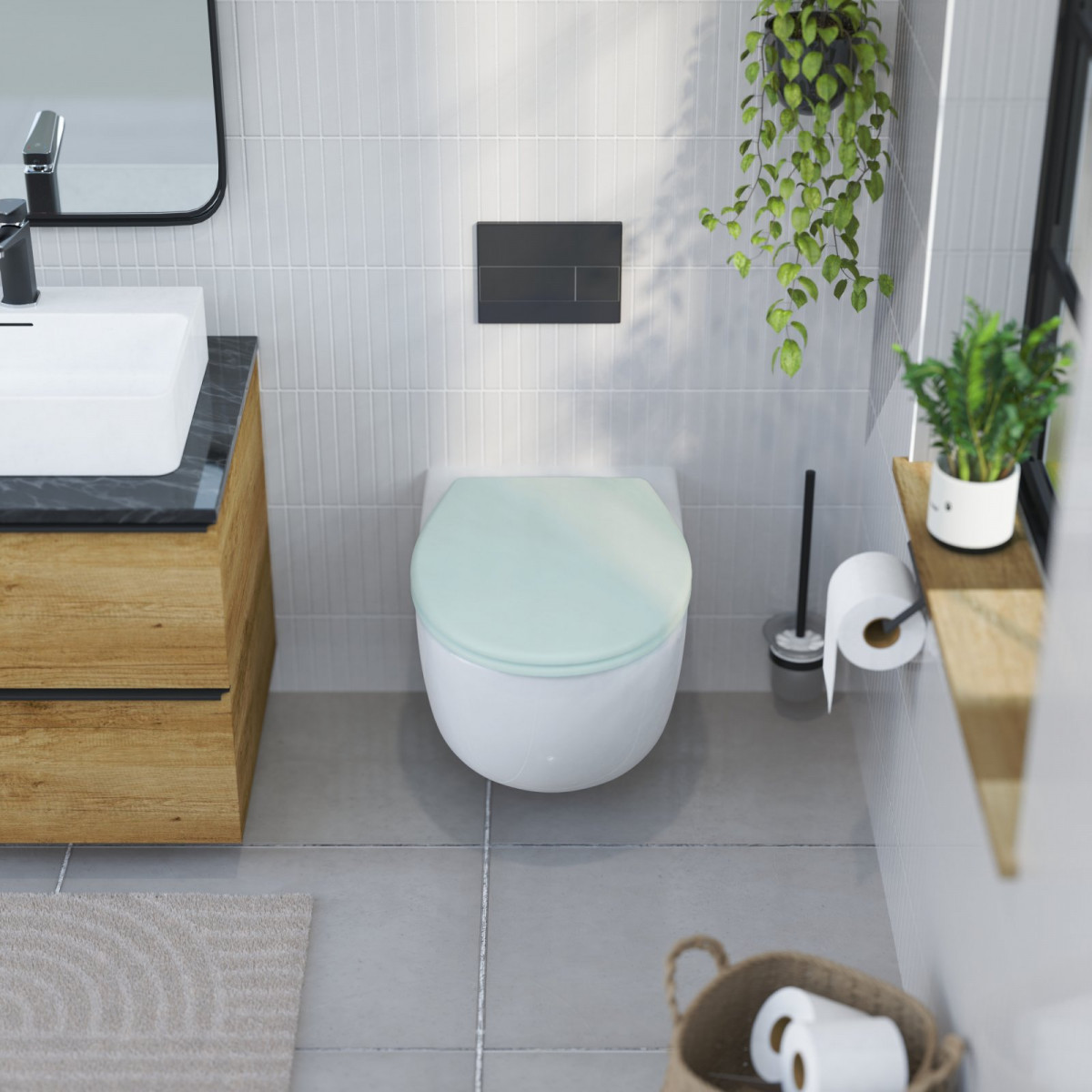 WC-Sitz Helma TÜV geprüft, in Salbei mit Absenkautomatik und Schnellverschluss, O-Form