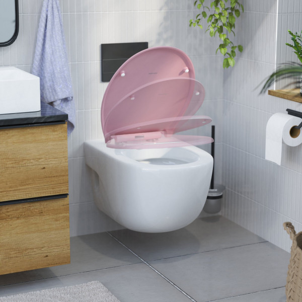 WC-Sitz Helma TÜV geprüft, in Koralle mit Absenkautomatik und Schnellverschluss, O-Form