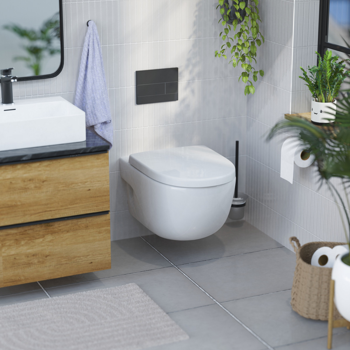 Wandhängende weiße Toilette mit wei;";";";";";";";";";";";";";";";";";";";";";";";";";";";";";";";";";";";";";";";";";";";";";