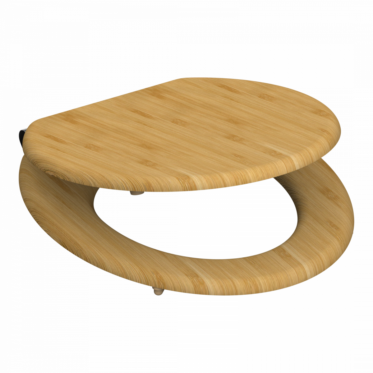 Toilettensitz aus hellem Holz mit Deckel und ovaler Sitzöffnung.