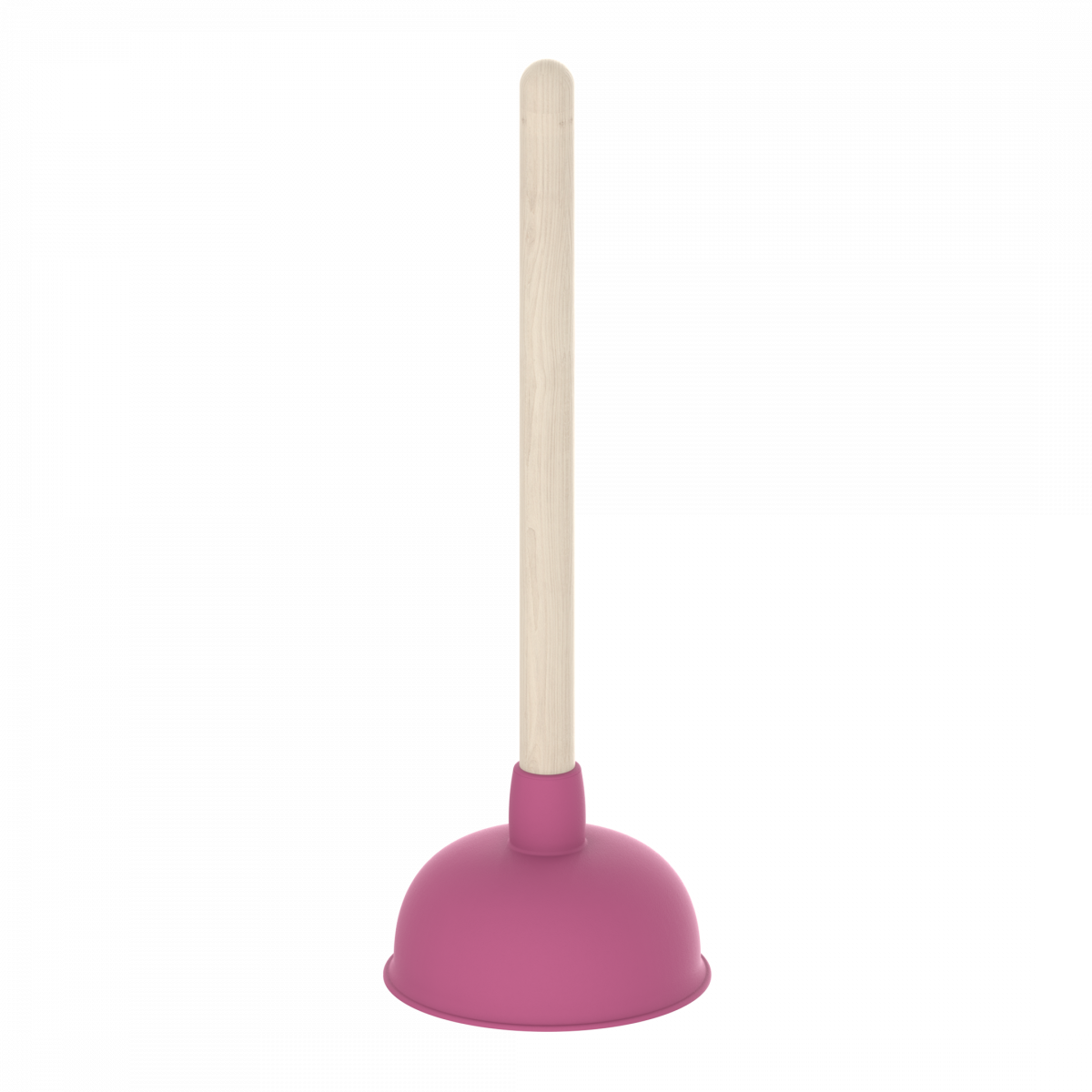 Ausgussreiniger mit Holzstiel und rosa Saugnapf