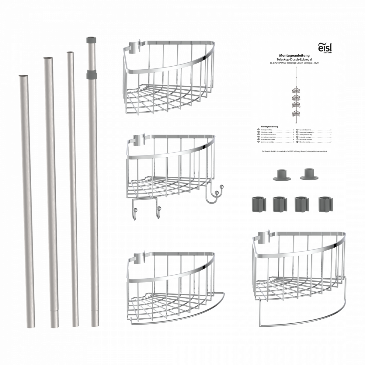 Teleskop-Dusch-Eckregal, edelstahl/chrom