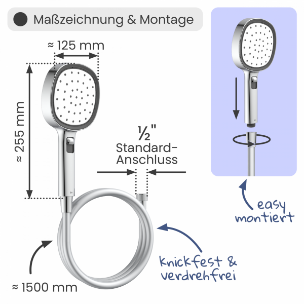 Duschbrause Set Cleo (Chrom, Weiß) | 2 Strahlarten | instmaier