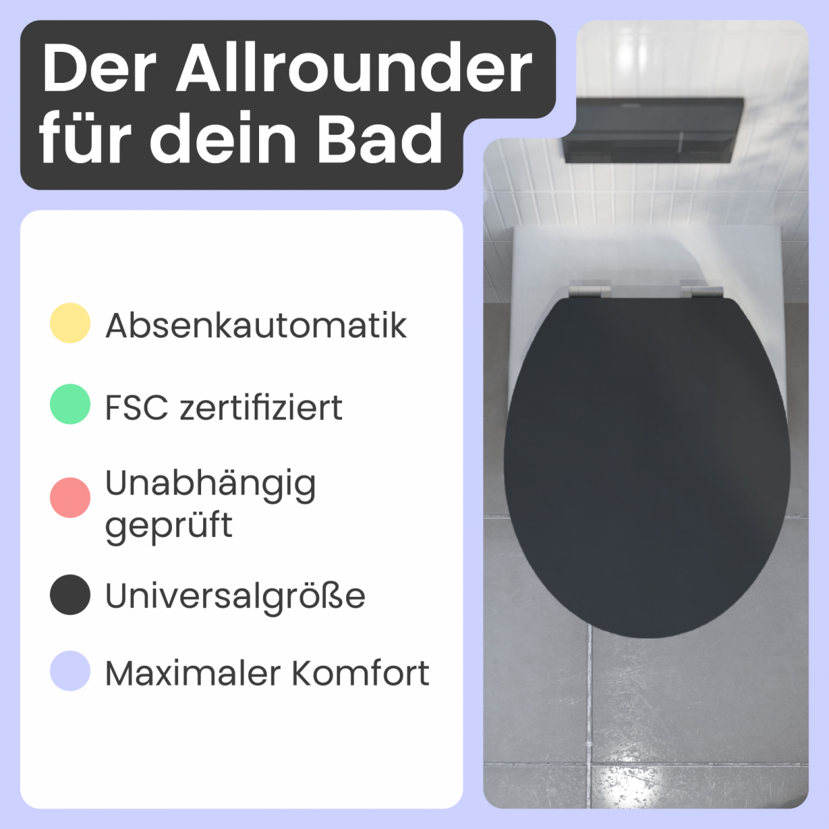WC-Sitz Gaia aus MDF (Schwarz matt) | Absenkautomatik | instmaier