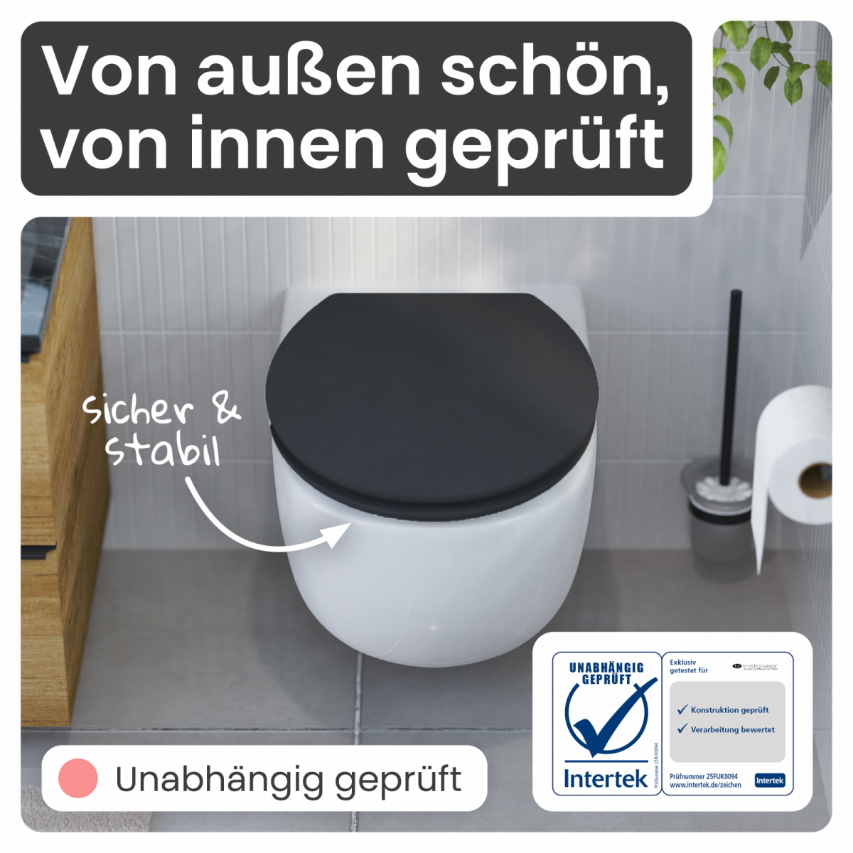 WC-Sitz Gaia aus MDF (Schwarz matt) | Absenkautomatik
