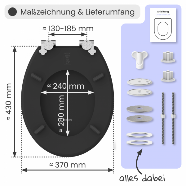 WC-Sitz Gaia aus MDF (Schwarz matt) | Absenkautomatik | instmaier