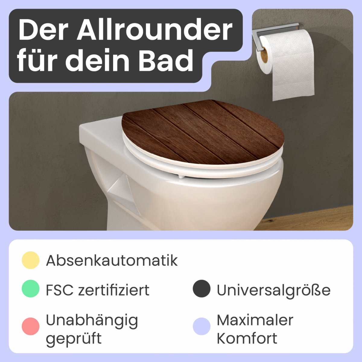 MDF WC-Sitz mit Nussbaum-Holzmotiv | Absenkautomatik | instmaier