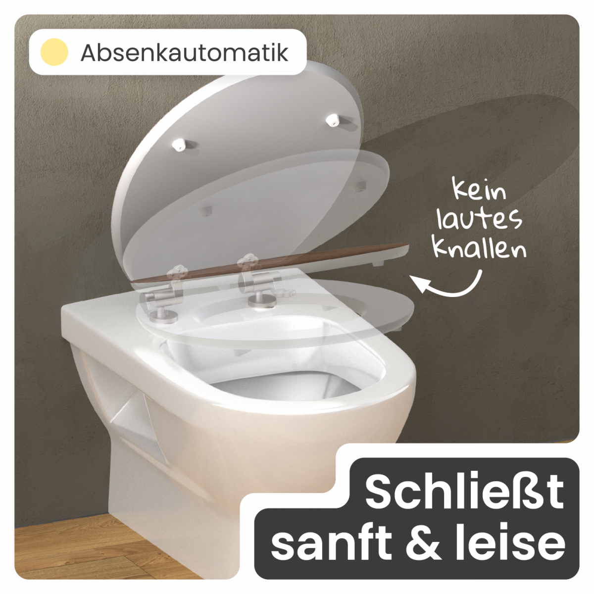 MDF WC-Sitz mit Nussbaum-Holzmotiv | Absenkautomatik | instmaier