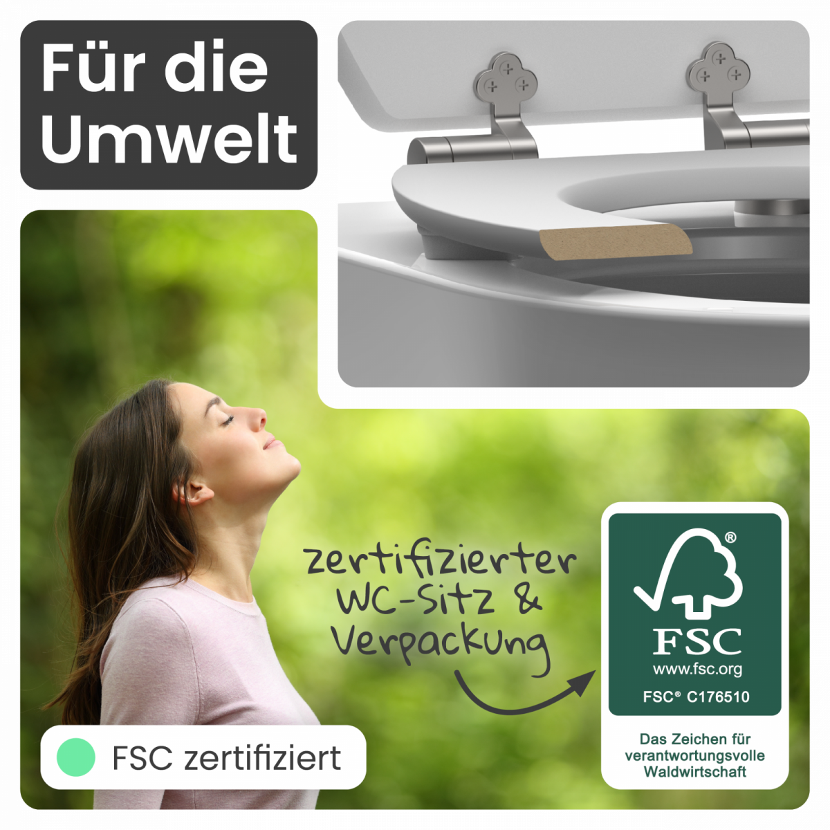MDF WC-Sitz mit Nussbaum-Holzmotiv | Absenkautomatik | instmaier