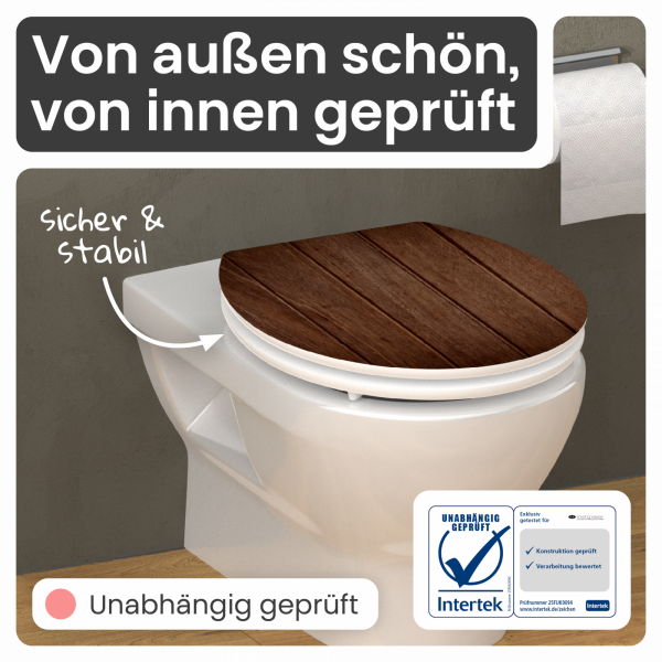 MDF WC-Sitz mit Nussbaum-Holzmotiv | Absenkautomatik | instmaier