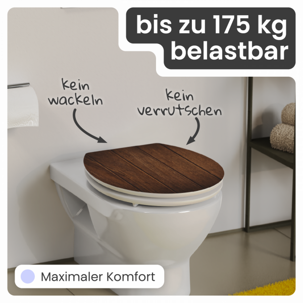 MDF WC-Sitz mit Nussbaum-Holzmotiv | Absenkautomatik | instmaier