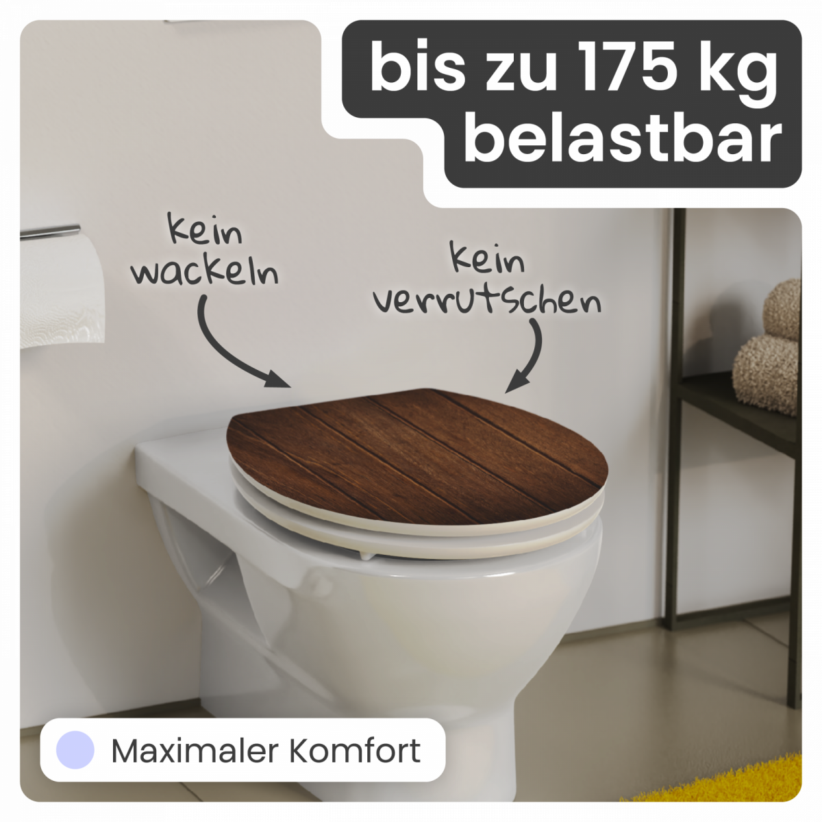 MDF WC-Sitz mit Nussbaum-Holzmotiv | Absenkautomatik | instmaier