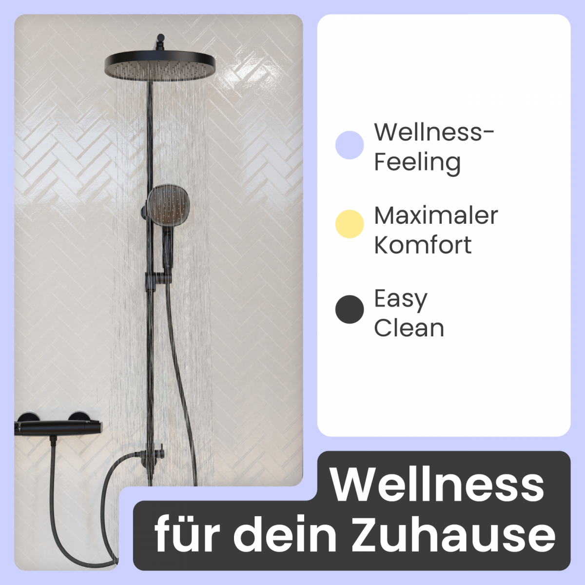 Regendusche Cleo (Schwarz matt) | 2 Strahlarten | instmaier