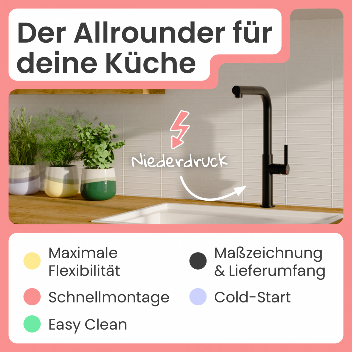 Küchenarmatur Cassia | Ausziehbar & 360° schwenkbar | instmaier