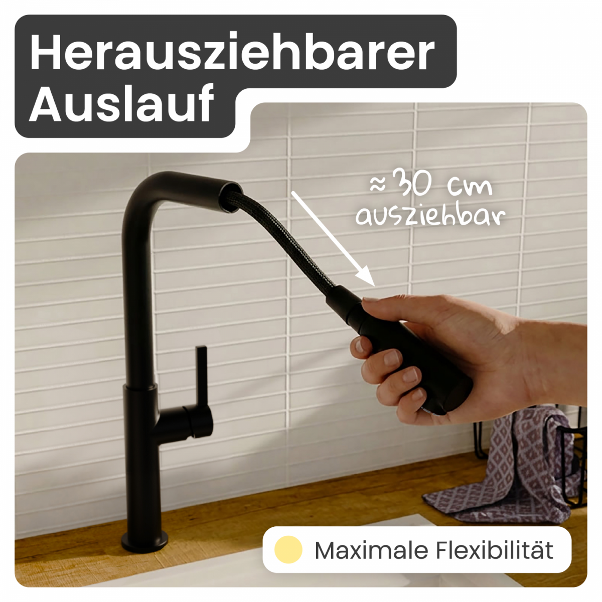 Küchenarmatur Cassia | Ausziehbar & 360° schwenkbar | instmaier