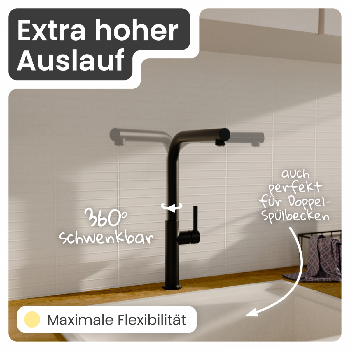 Küchenarmatur Cassia | Ausziehbar & 360° schwenkbar | instmaier