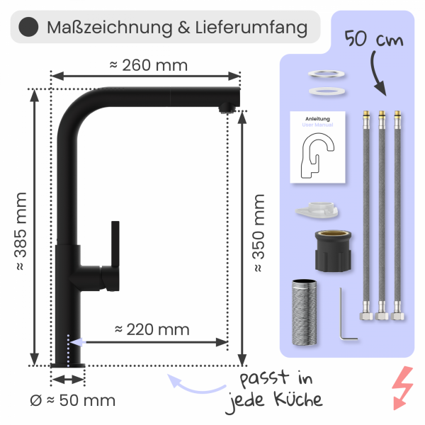 Küchenarmatur Cassia | Ausziehbar & 360° schwenkbar | instmaier