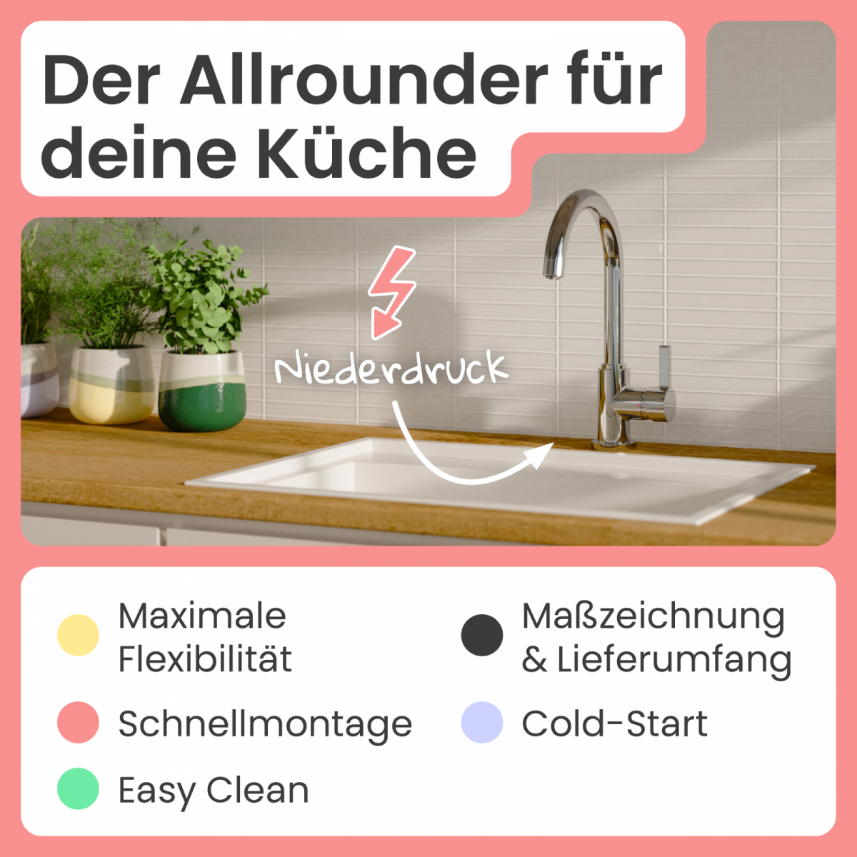 Küchenarmatur Leona | Verbrühschutz & 360° schwenkbar | instmaier
