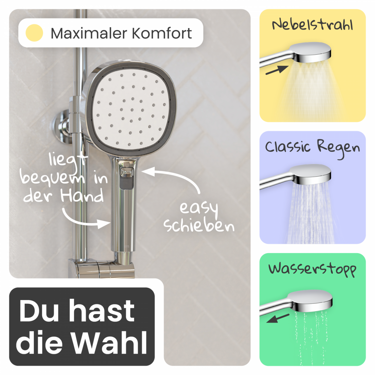 Regendusche Cleo (Chrom, Weiß) | 2 Strahlarten | instmaier