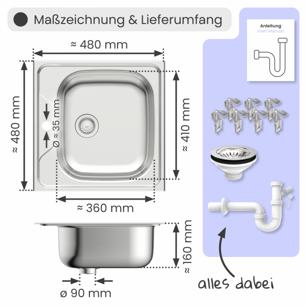 Edelstahlspüle Victoria eckig | instmaier