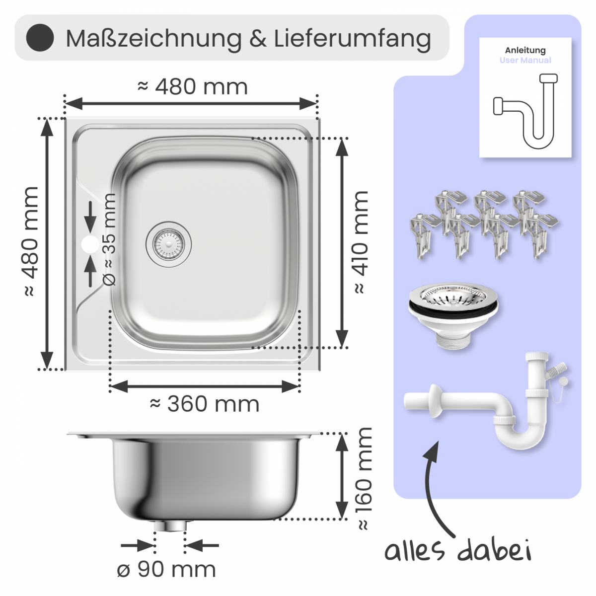Edelstahlspüle Victoria eckig | instmaier