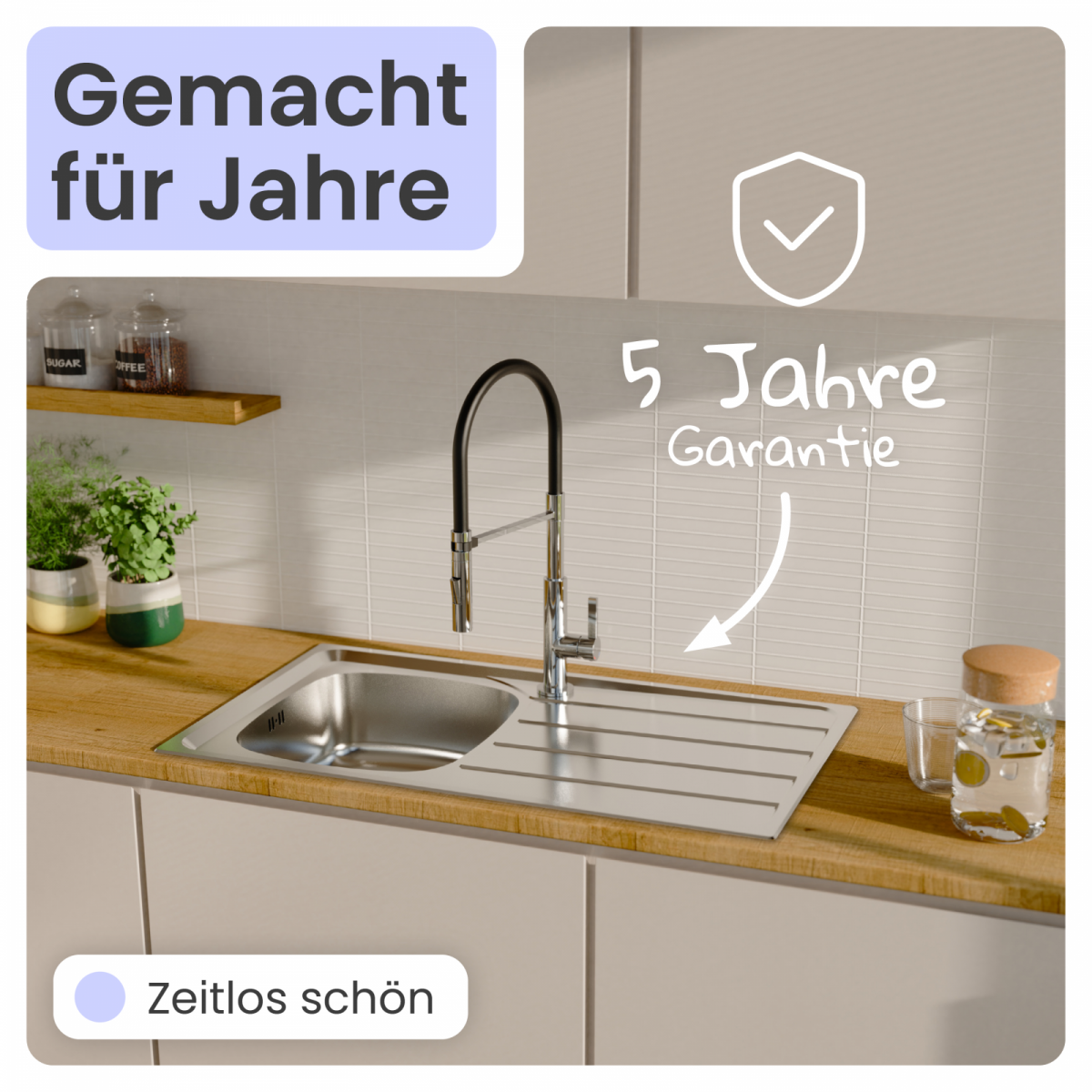 Edelstahlspüle Katharina mit Abtropffläche | instmaier