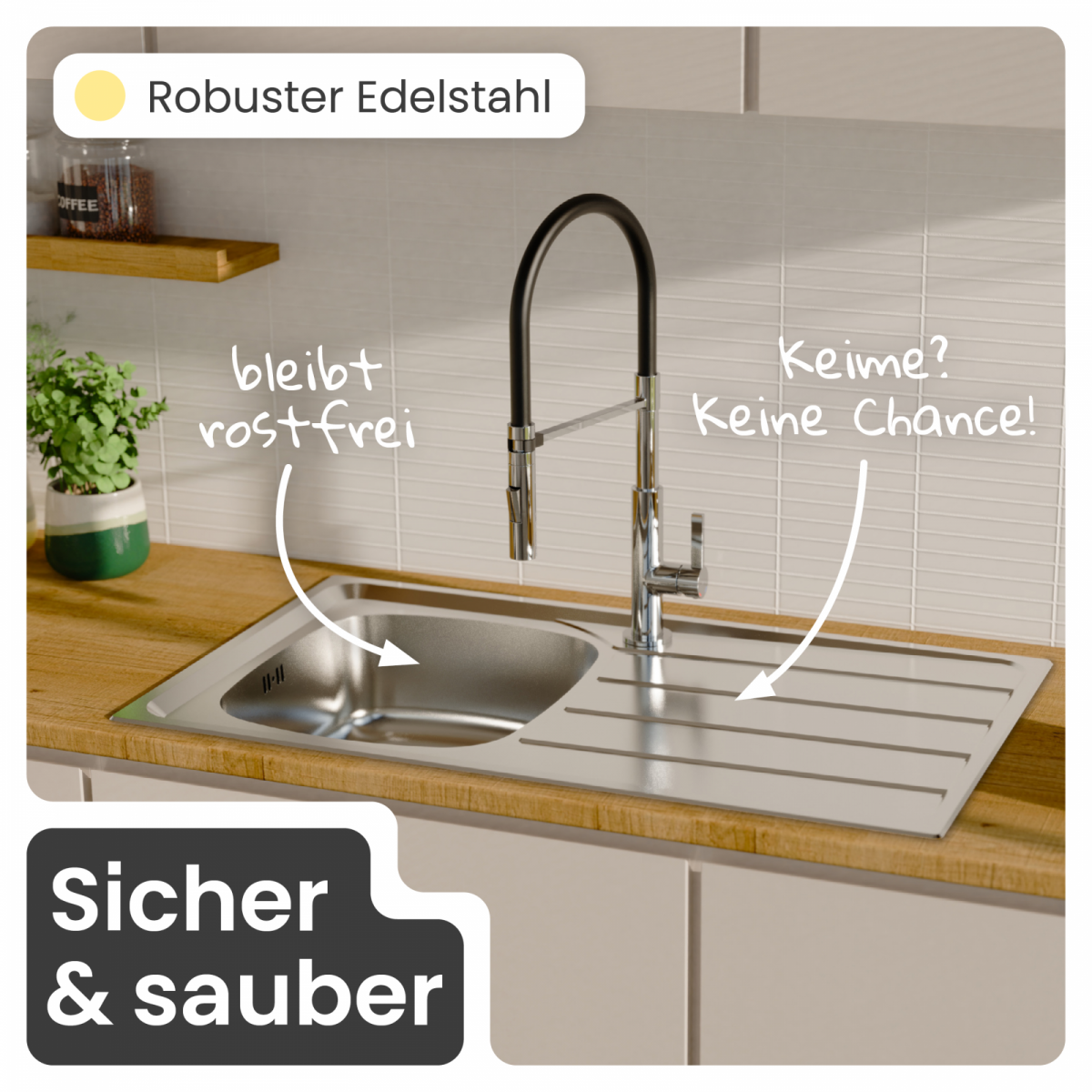 Edelstahlspüle Katharina mit Abtropffläche | instmaier