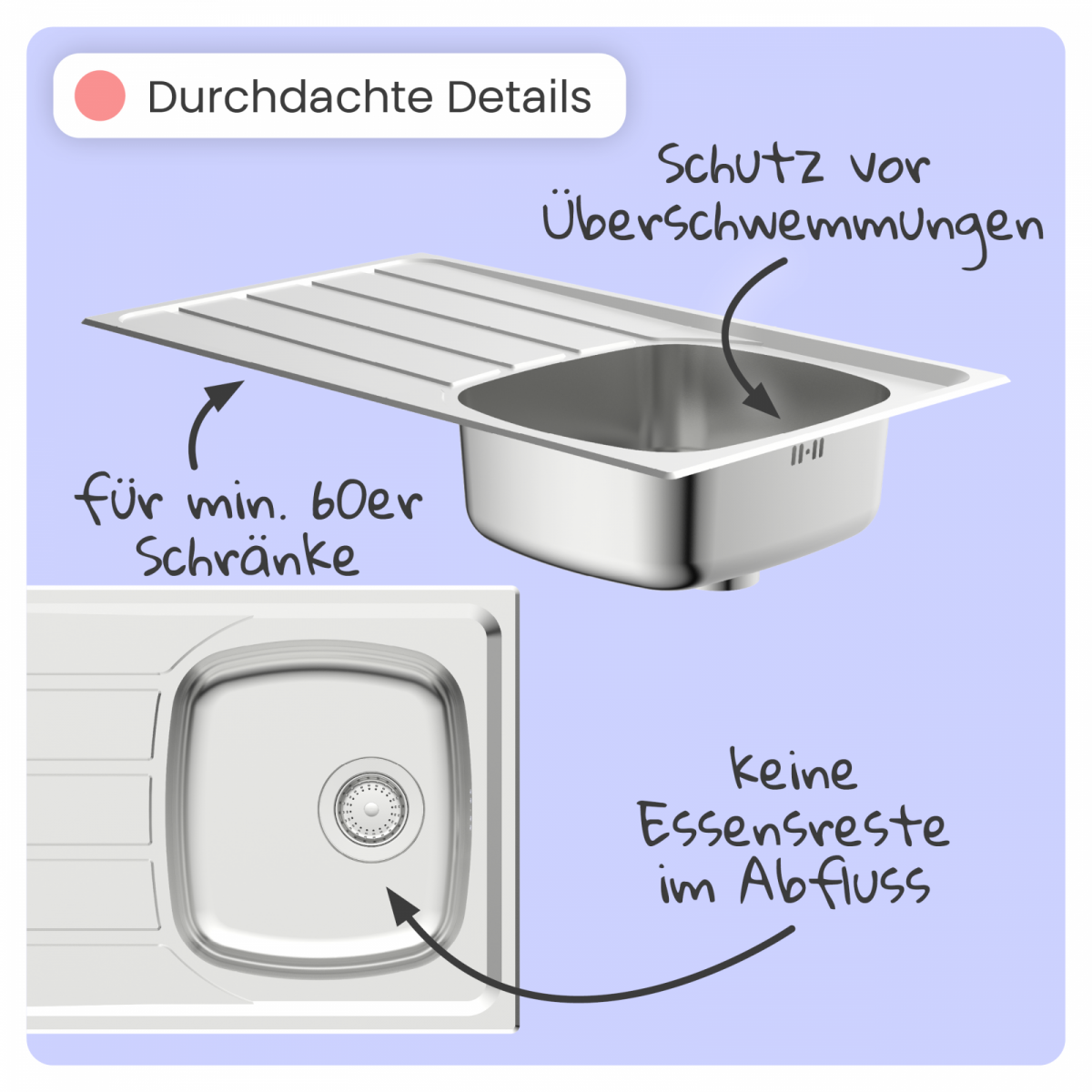 Edelstahlspüle Katharina mit Abtropffläche | instmaier