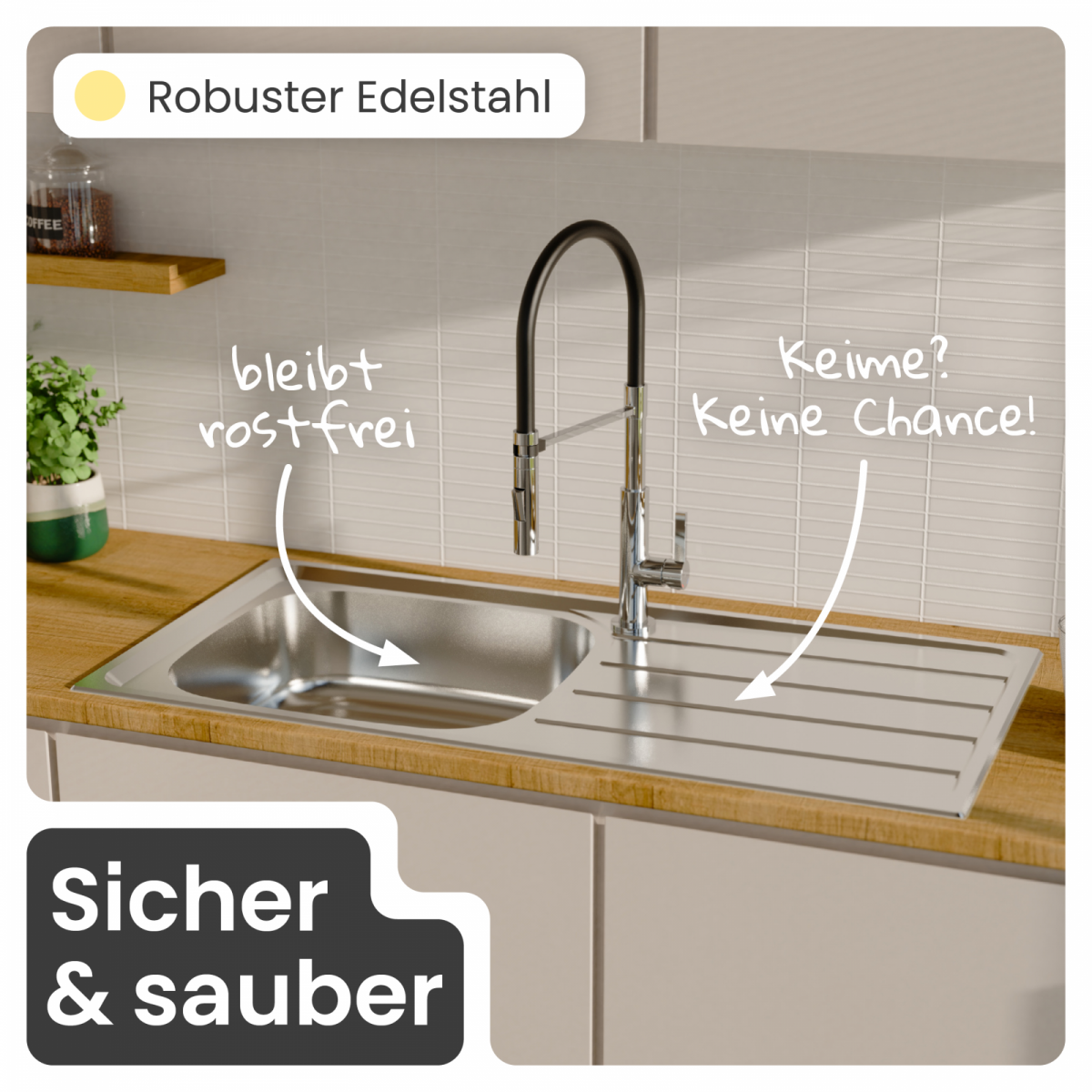 Edelstahlspüle Katharina mit Abtropffläche | instmaier