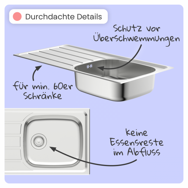 Edelstahlspüle Katharina mit Abtropffläche | instmaier