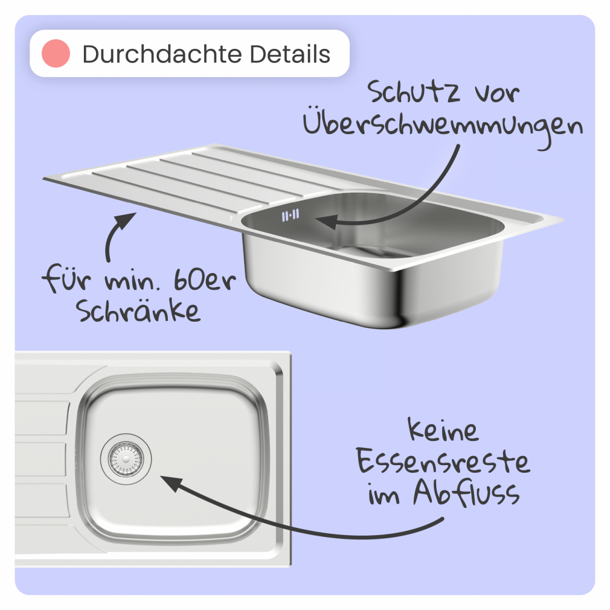 Edelstahlspüle Katharina mit Abtropffläche | instmaier