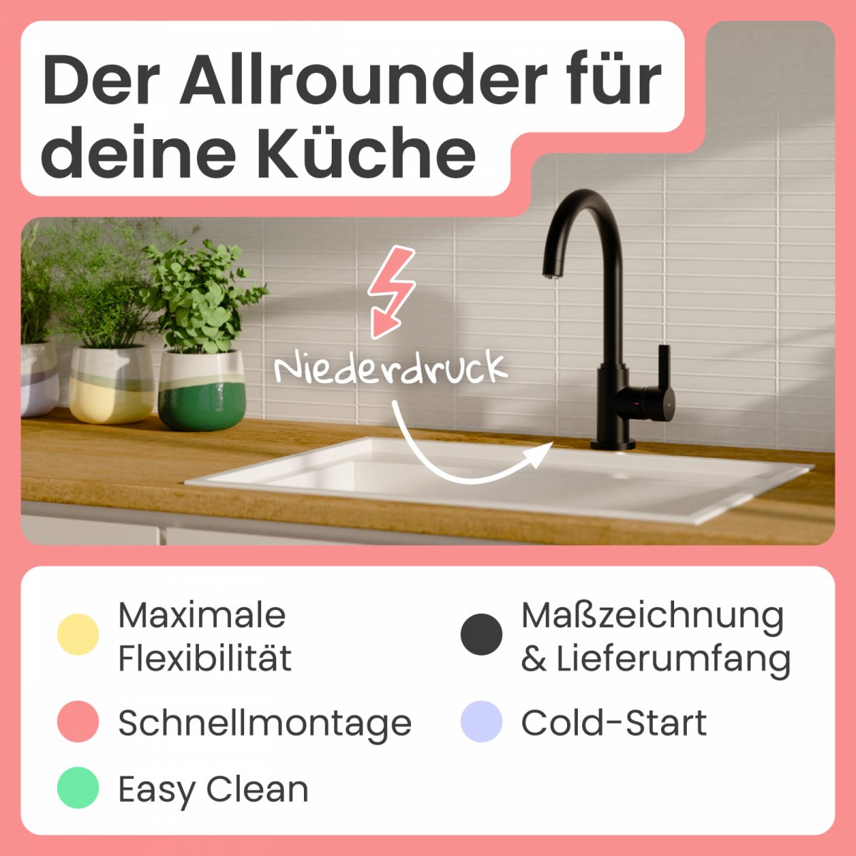 Küchenarmatur Leona | Verbrühschutz & 360° schwenkbar | instmaier