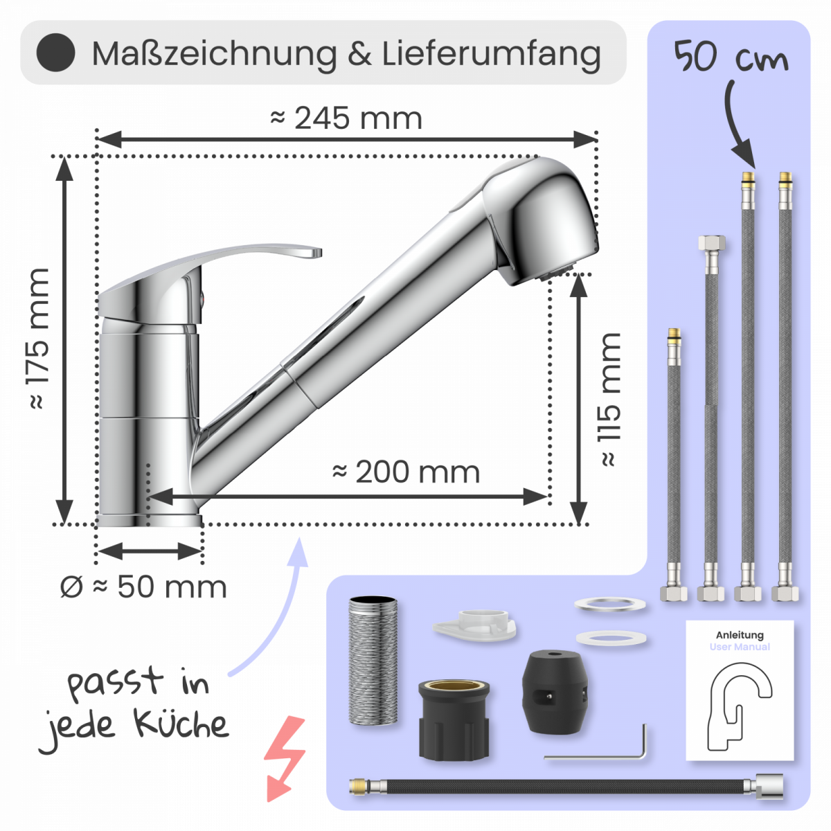 Küchenarmatur Elena | 2 Strahlarten & Ausziehbar | instmaier