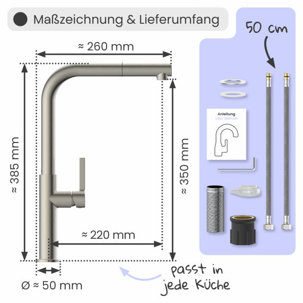 Küchenarmatur Cassia | Ausziehbar & 360° schwenkbar | instmaier