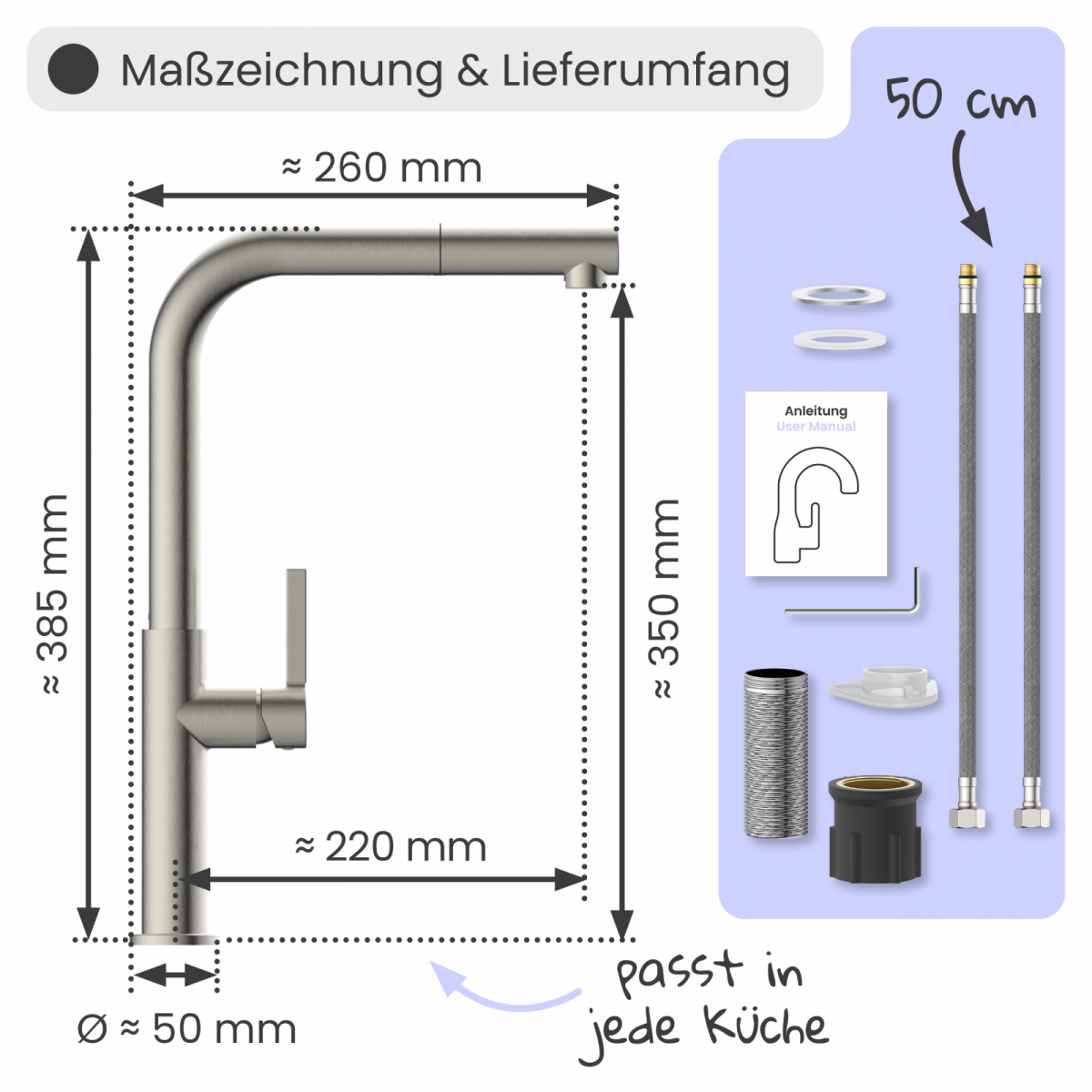 Küchenarmatur Cassia | Ausziehbar & 360° schwenkbar | instmaier