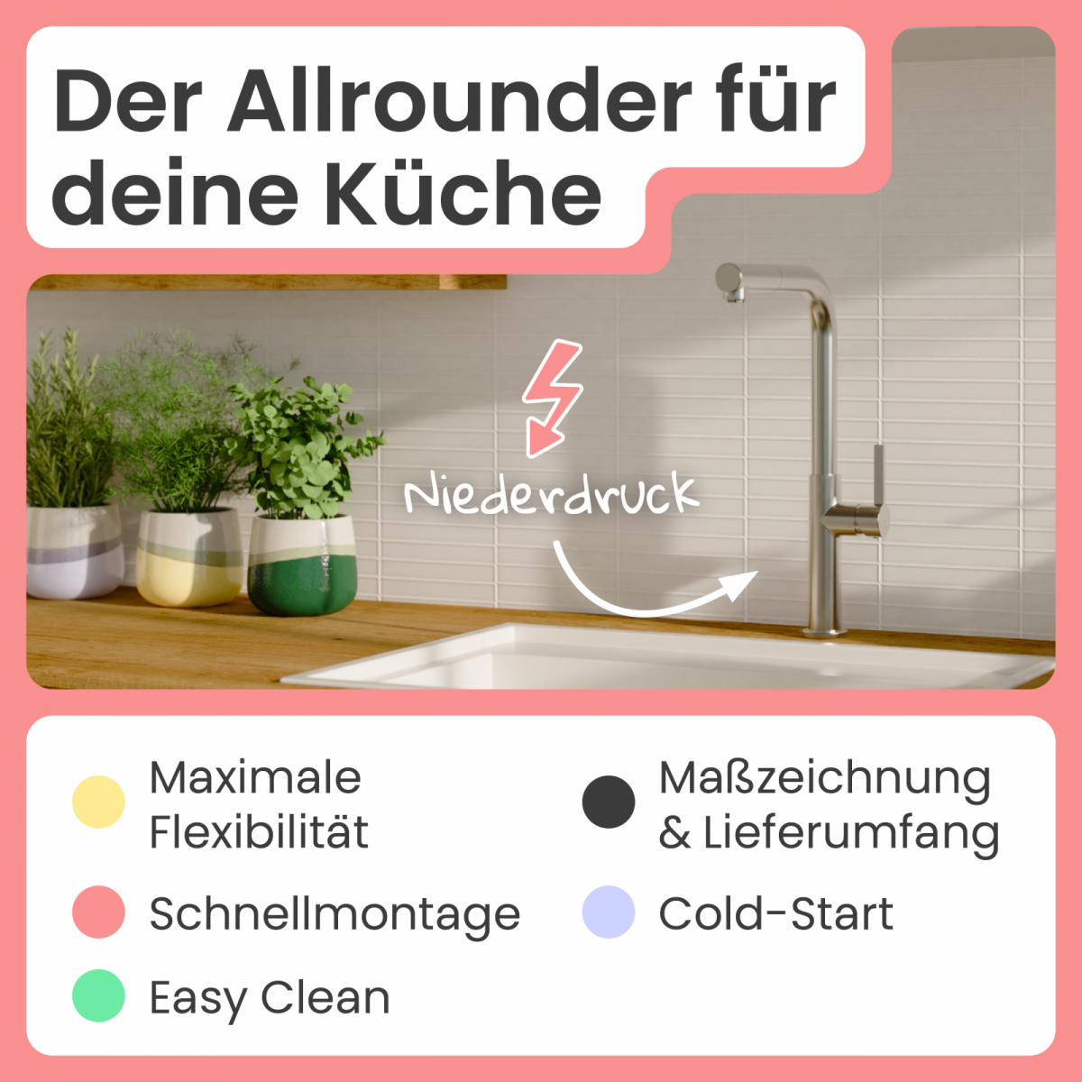 Küchenarmatur Cassia | Ausziehbar & 360° schwenkbar | instmaier