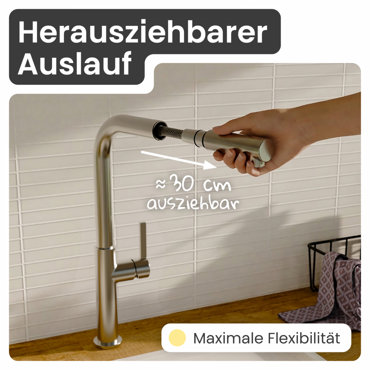 Küchenarmatur Cassia | Ausziehbar & 360° schwenkbar | instmaier