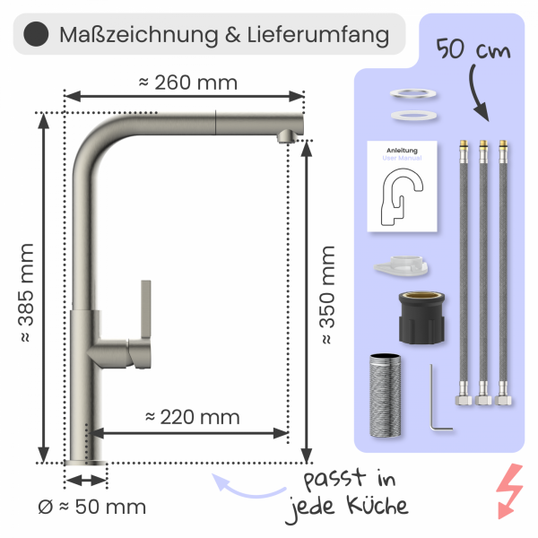 Küchenarmatur Cassia | Ausziehbar & 360° schwenkbar | instmaier