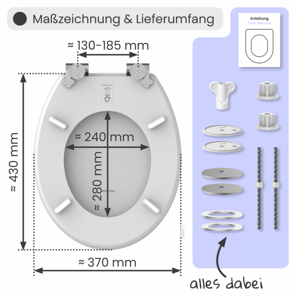 WC-Sitz Gaia aus MDF (Grau) | Absenkautomatik | instmaier