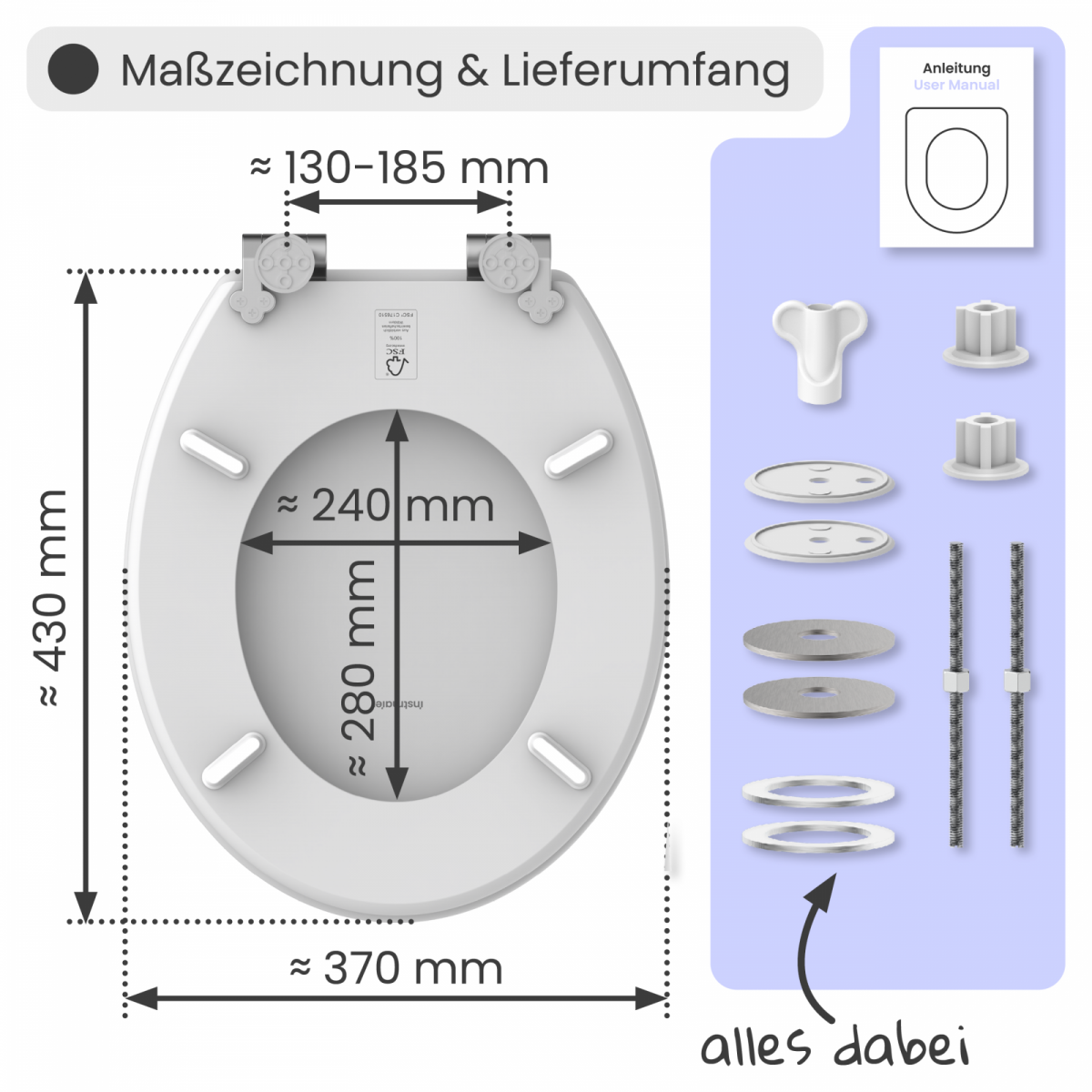WC-Sitz Gaia aus MDF (Grau) | Absenkautomatik | instmaier