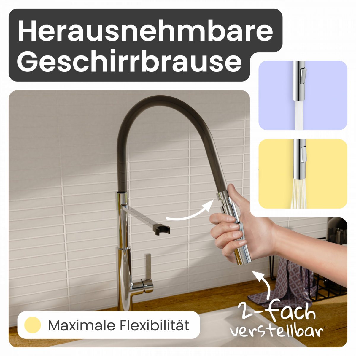 Küchenarmatur Nova | 2 Strahlarten & 360° schwenkbar | instmaier